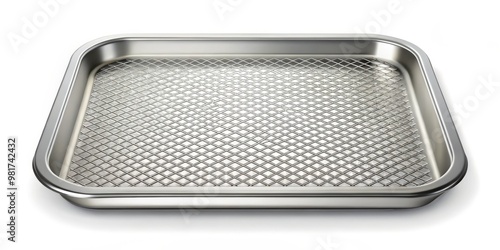 A minimalist vector illustration of a magnetic tray on a sleek white background showcasing its metallic grid pattern with precise dimensions and accurate color representation