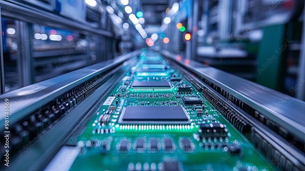 Close-up of Circuit Boards on a Conveyor Belt in a Factory Close-up of Circuit Boards on a Conveyor Belt in a Factory