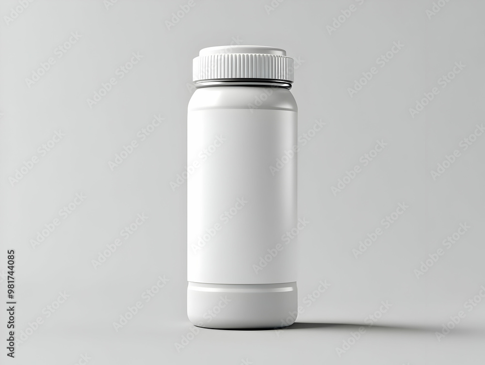 A plain white bottle on a light background, perfect for product packaging or labeling mockups in presentations and designs. A plain white bottle on a light background, perfect for product packaging or labeling mockups in presentations and designs.