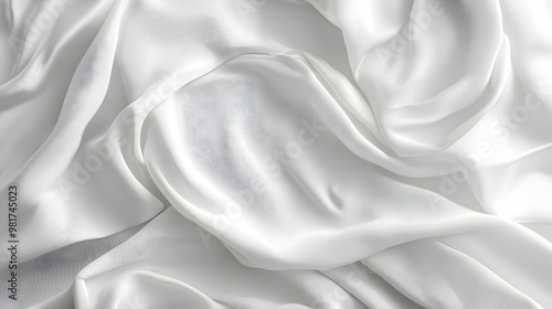 Elegant white satin fabric with smooth texture, perfect for backgrounds, drapery, and textile design projects.