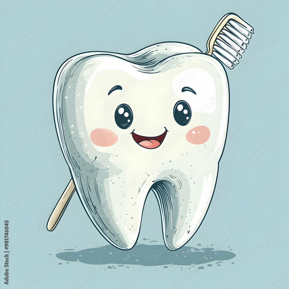 Cute cartoon tooth character holding a toothbrush, perfect for dental ...