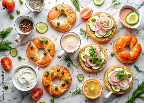 Wallpaper Mural Pattern illustration of a delectable breakfast spread featuring smoked salmon slices arranged on a marble countertop Torontodigital.ca