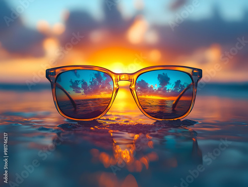 Wallpaper Mural Stylish sunglasses reflecting a beautiful sunset, capturing tranquility and warmth, perfect for summer and vacation vibes. Torontodigital.ca