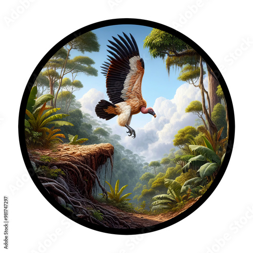 A circular 3D rendered image of a King Vulture, isolated on a transparent background photo