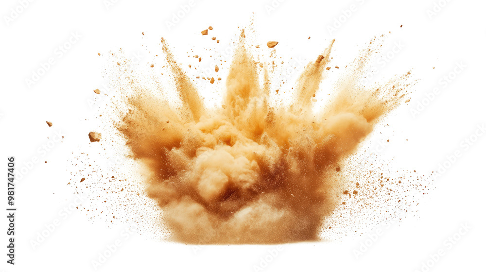 Sand flying explosion on a white transparent background Sand flying explosion on a white transparent background