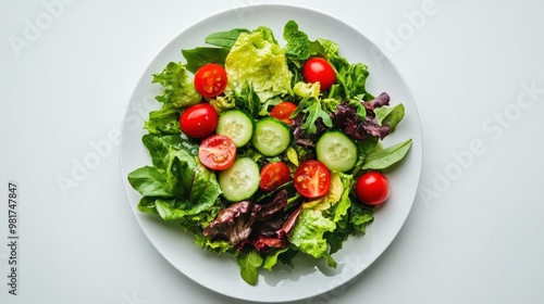 Fresh and Vibrant Vegetable Salad on a White Plate