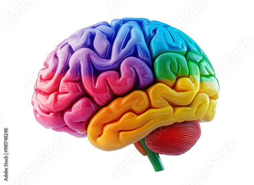 3d brain rainbow colors. On transparent background. PNG