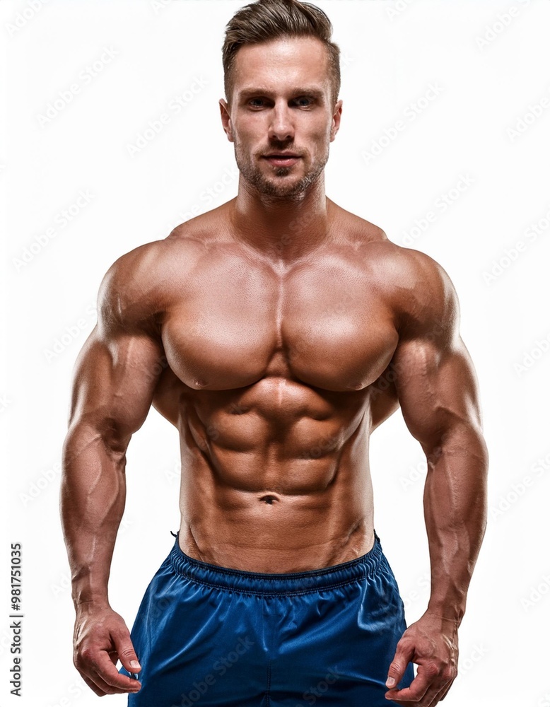 Athletic Man with Muscular Physique Isolated on White Background, Clipping Path, Full Depth of Field Athletic Man with Muscular Physique Isolated on White Background, Clipping Path, Full Depth of Field