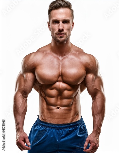 Athletic Man with Muscular Physique Isolated on White Background, Clipping Path, Full Depth of Field