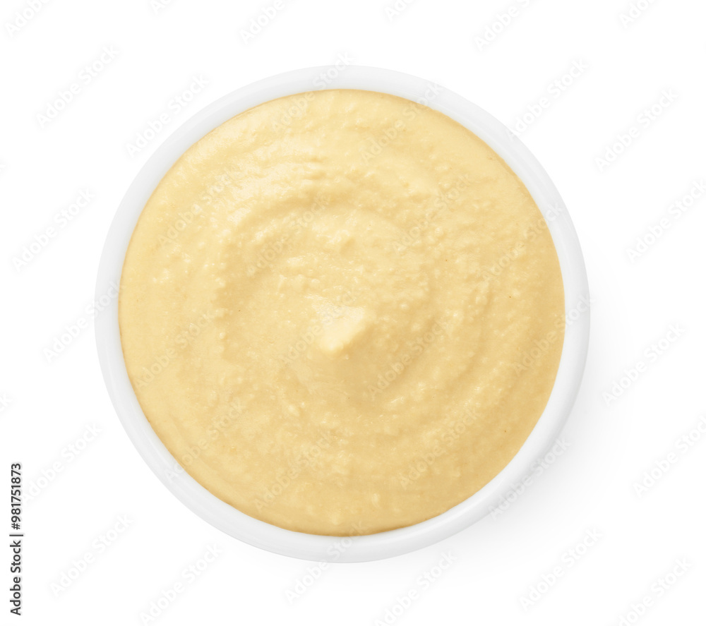 Delicious hummus in bowl isolated on white, top view Delicious hummus in bowl isolated on white, top view