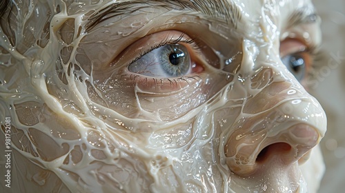 Close-up of a Human Eye Covered in Creamy Substance