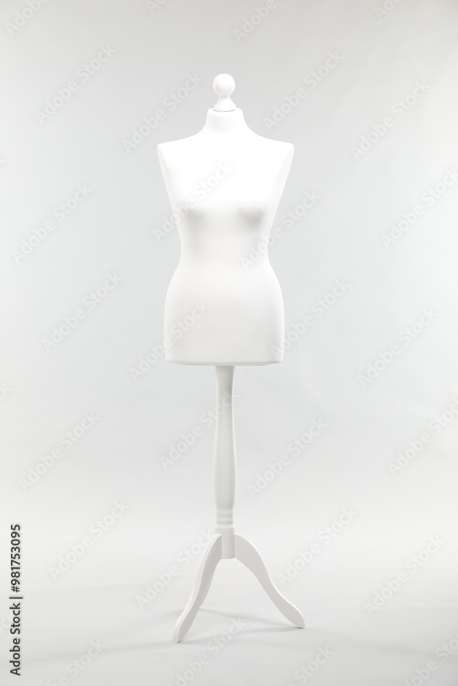 One female mannequin on stand against light background One female mannequin on stand against light background