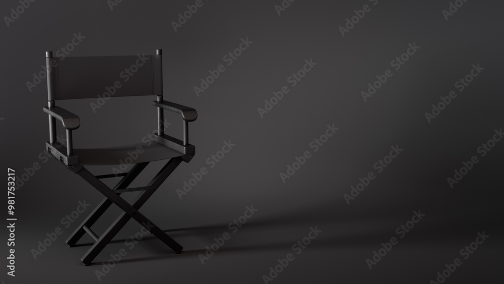 Wooden directors chair on black background. Filmmaking scene concept. 3D rendering. Wooden directors chair on black background. Filmmaking scene concept. 3D rendering.