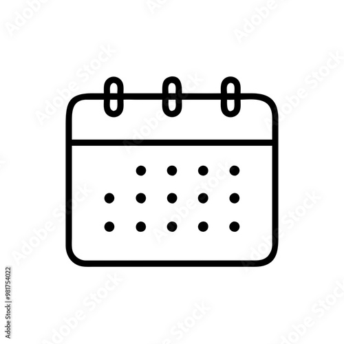 Calendar icon in black outline, minimal schedule concept