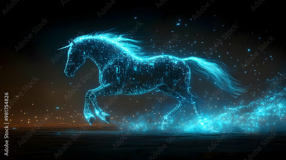 A mystical blue unicorn galloping through a sparkling, enchanted landscape, embodying magic and wonder. A mystical blue unicorn galloping through a sparkling, enchanted landscape, embodying magic and wonder.