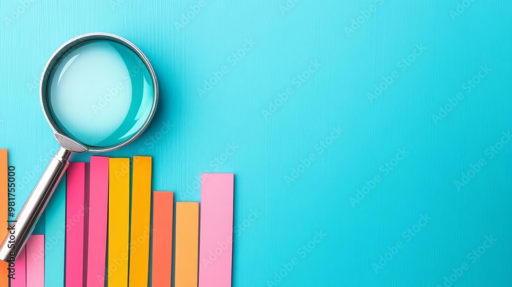 Craft a visually striking image of a magnifying glass closely examining a bar chart using mixed media techniques Craft a visually striking image of a magnifying glass closely examining a bar chart using mixed media techniques