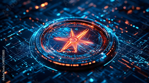 Wallpaper Mural Abstract digital art featuring a glowing star symbol on a circuit-like background. Perfect for technology and innovation themes. Torontodigital.ca