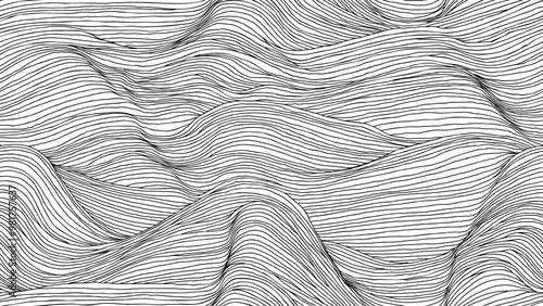 Abstract seamless pattern featuring waves of contour with black strokes line ...