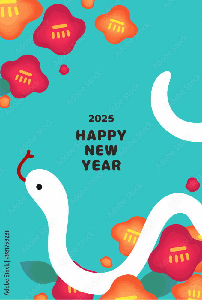 2025,New Year's card vertical,Simple illustration of camellia and snake.
2025,New Year's card vertical,Simple illustration of camellia and snake.