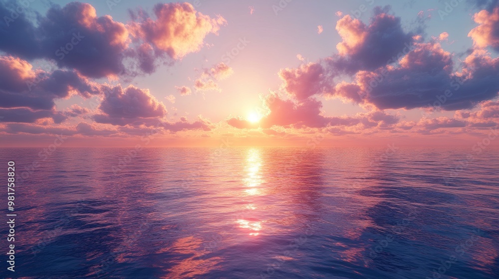Pink and Purple Sunset Sky Reflected on Calm Ocean Water Pink and Purple Sunset Sky Reflected on Calm Ocean Water