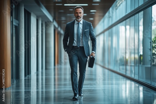 Wallpaper Mural Male leader walking confidently through modern office with briefcase Torontodigital.ca