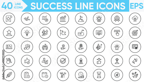 Success line icons vector and illustration set