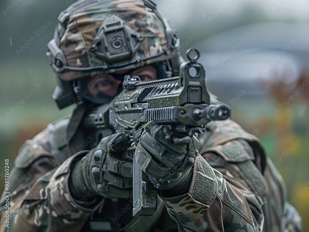 Close-Up of a Soldier Aiming with a Rifle Close-Up of a Soldier Aiming with a Rifle