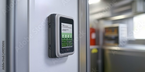 A close-up of digital sensors tracking food safety in a commercial kitchen, highlighting tech-enhanced food hygiene and modern safety monitoring systems. 