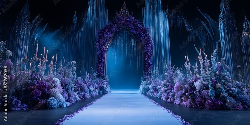 Fototapeta premium A beautifully designed event arch backdrop with custom signage, creating a memorable focal point for special occasions and celebrations., wedding backdrop 