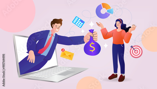 person working on laptop, currency exchange, financial concept.