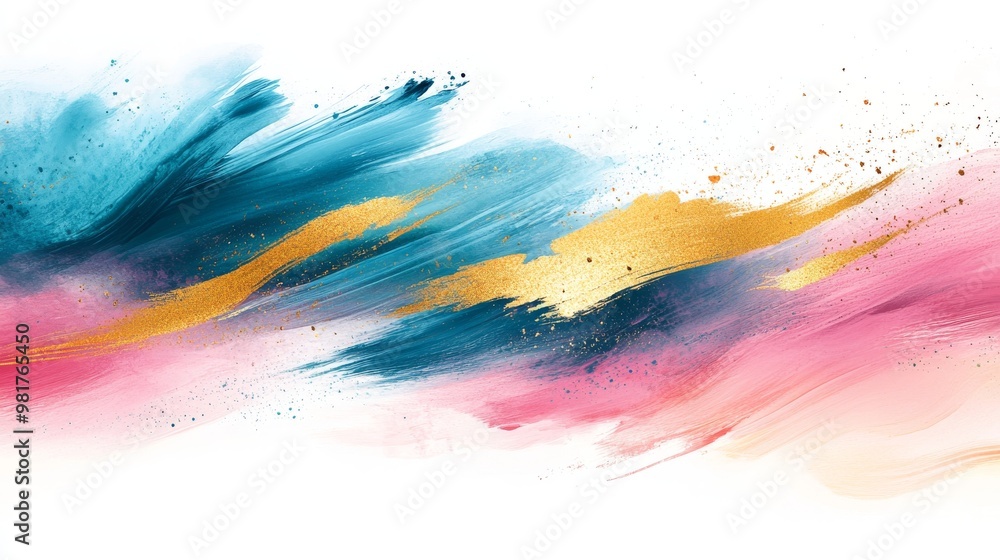 Obraz premium Abstract Watercolor Painting with Gold Accents and Pink, Blue, and White Hues