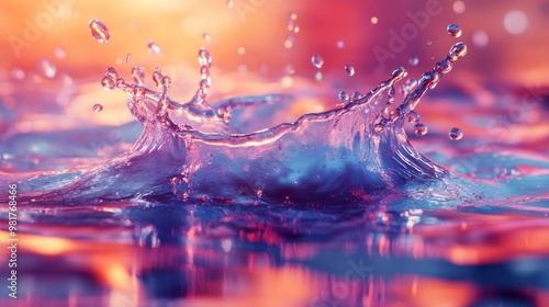 Water Droplet Splash with Colorful Background photo