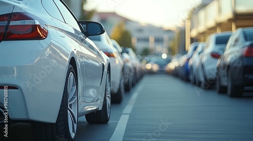 Wallpaper Mural White Luxury Car Parked in Row of Cars Torontodigital.ca