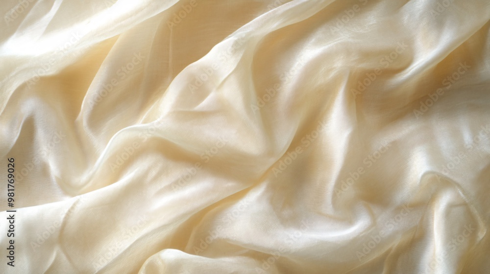 Fototapeta premium Closeup of soft, white, silk fabric with wrinkles and folds.