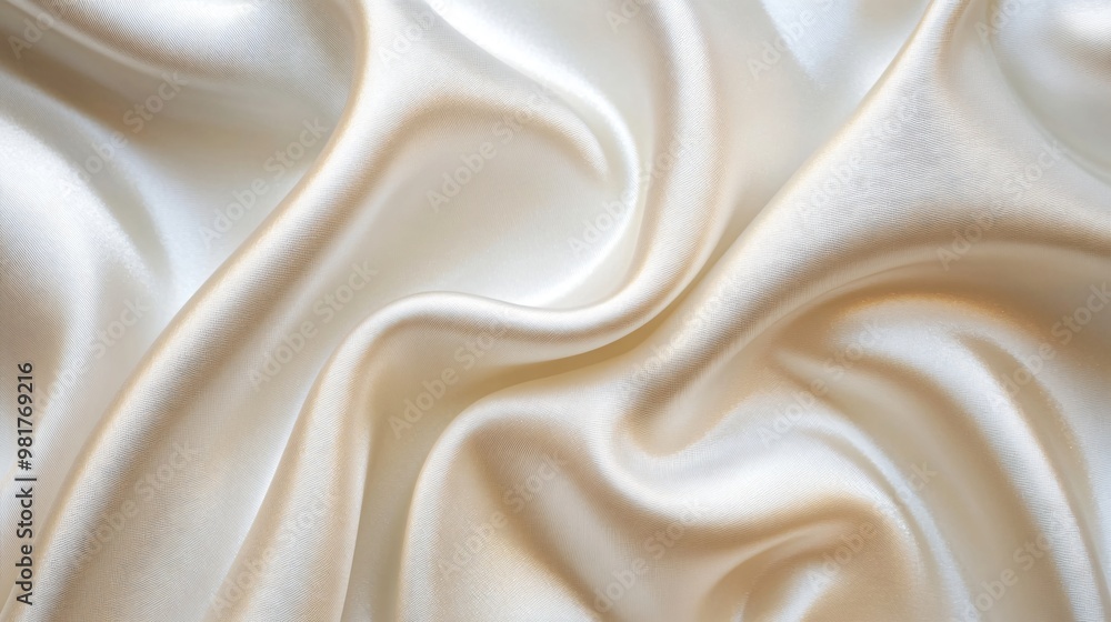 Closeup of soft, smooth, white fabric with wavy folds and a hint of shine. Closeup of soft, smooth, white fabric with wavy folds and a hint of shine.