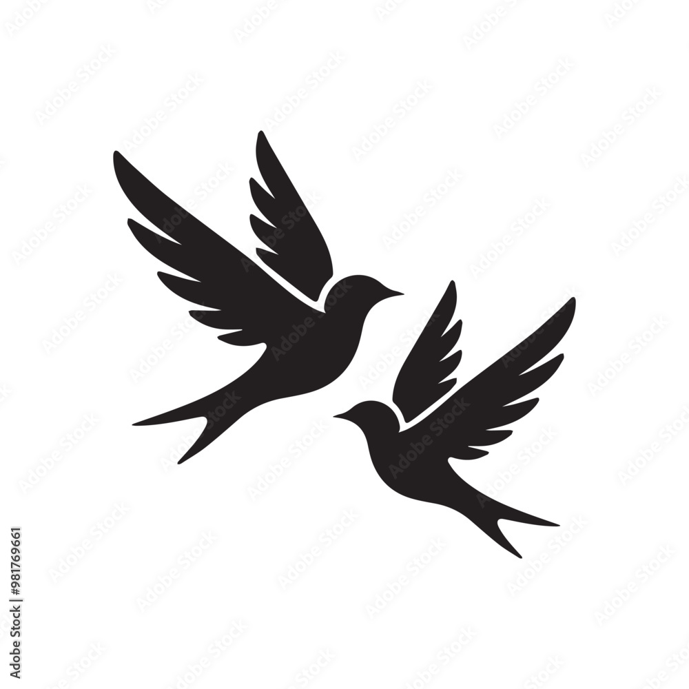 Obraz premium Simple black flying bird silhouette isolated on a flat background.