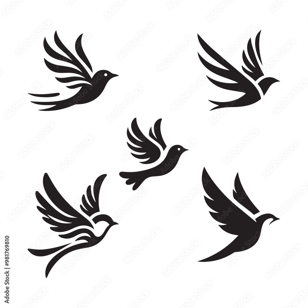 Fototapeta premium Group of birds flying silhouette. Birds black vector illustration.