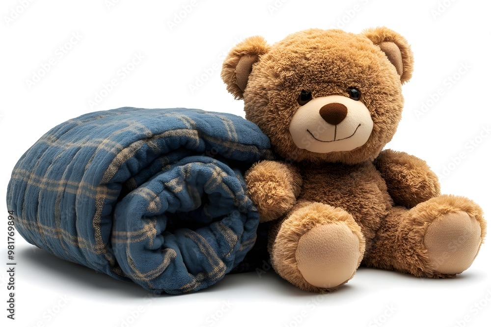 Obraz premium a stuffed bear next to a blanket