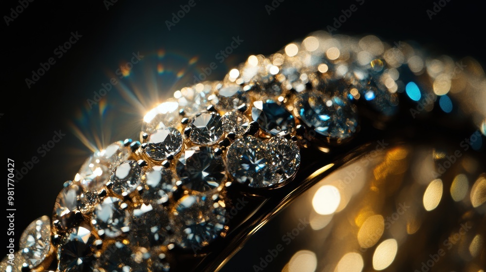A close-up of a sparkling diamond bracelet, showcasing its brilliance and intricate design. A close-up of a sparkling diamond bracelet, showcasing its brilliance and intricate design.