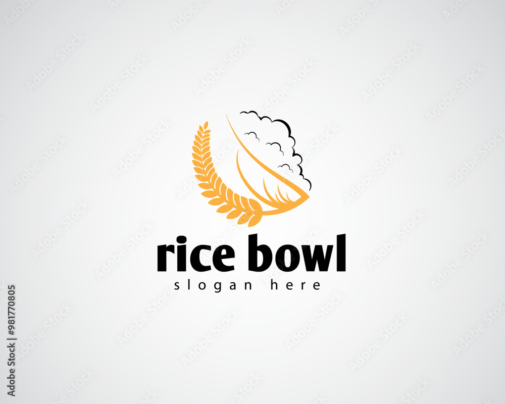 Obraz premium creative rice that forms a bowl with a pile of rice on top with a line concept logo