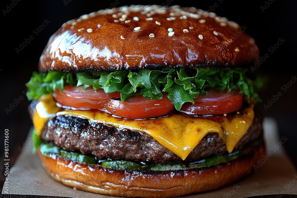 Juicy Cheeseburger with Sesame Seed Bun Juicy Cheeseburger with Sesame Seed Bun