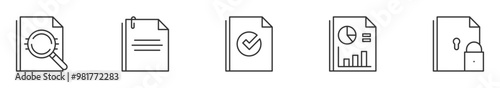 Documents icon set. Review, file, approval, report, security. vector illustration