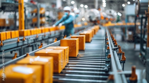 Industrial assembly line with high-speed machinery packaging consumer goods in a clean and organized factory