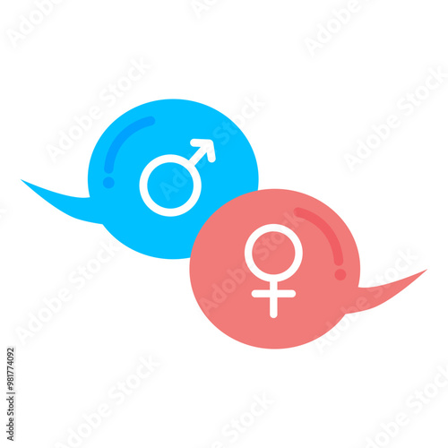 Gender sign speech bubble. Female and male icon. Diversity, education, equity concept. Flat vector design  isolated illustration.