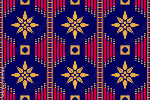 Ikat ethnic seamless pattern decorative design. Tribal, motif, batik, Aztec fabric carpet boho mandalas textile decor wallpaper.  Native decoration traditional geometric graphic design ornament.