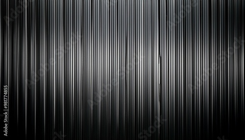 Close-up of a metallic corrugated sheet featuring vertical lines and a gradient effect, creating a sleek industrial pattern.