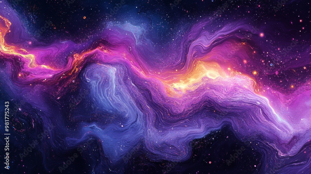 Abstract Cosmic Nebula with Wavy Lines and Scattered Stars Abstract Cosmic Nebula with Wavy Lines and Scattered Stars