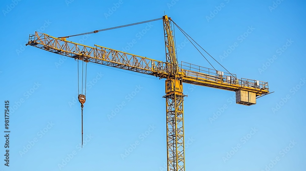 Yellow Construction Crane Against a Blue Sky Yellow Construction Crane Against a Blue Sky