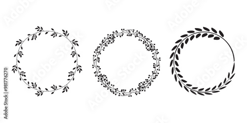 wreaths and branches with leaves. Hand drawing laurel wreaths and branches collection. Laurels wreaths, swirls, twigs and flower ornaments. Herbs, flowers and plants elements. vector .