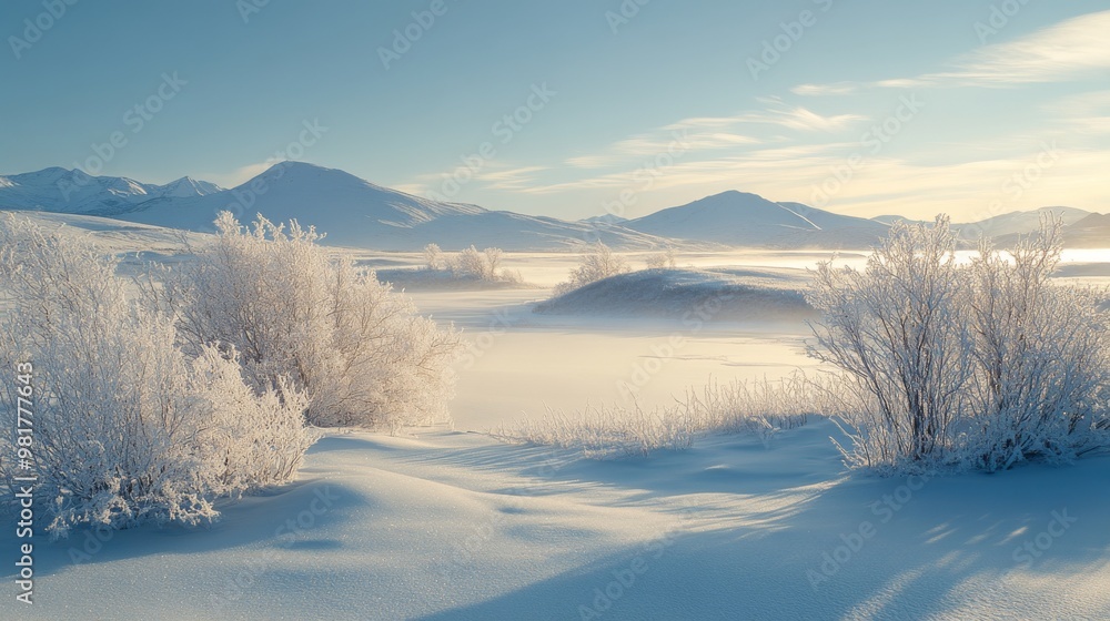 Frost-Covered Trees and Mountains in a Winter Landscape Frost-Covered Trees and Mountains in a Winter Landscape